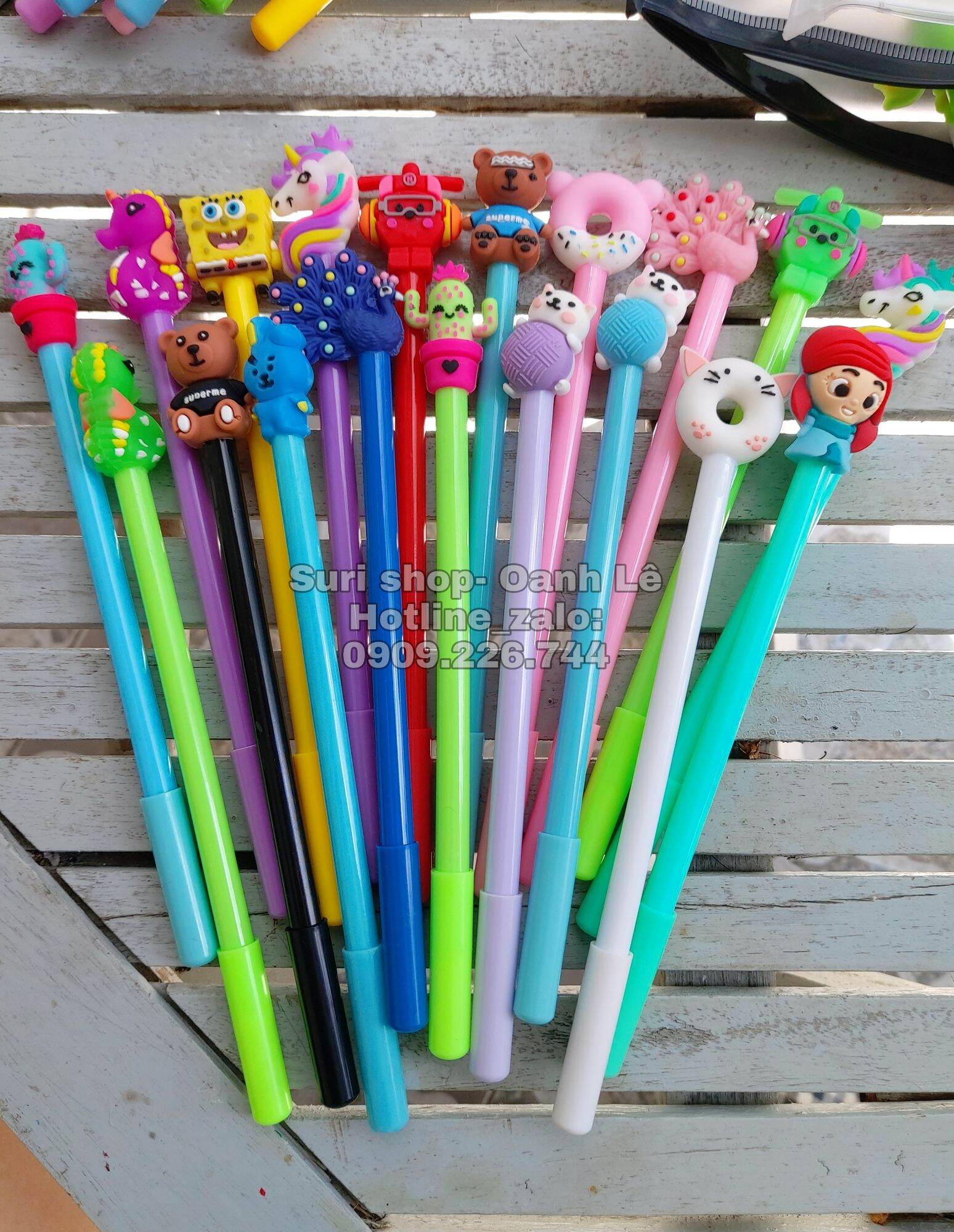 [HCM] 10 cây bút gel mực tím/xanh hoạ tiết cute phù hợp cho học sinh tiểu học