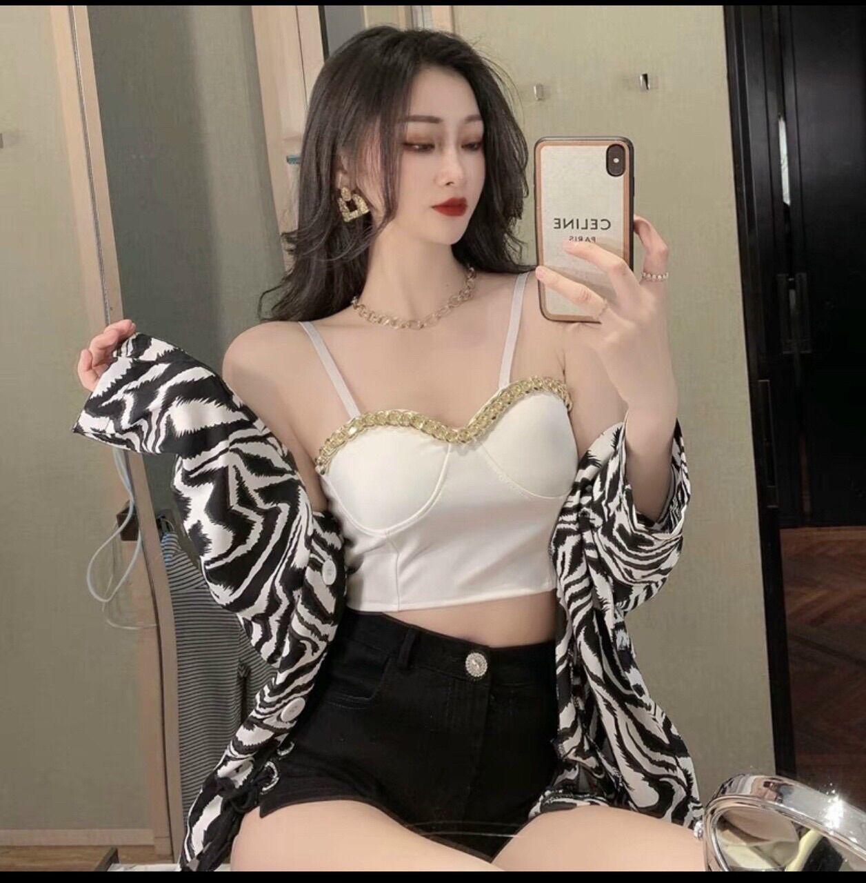 HCm(ảnh thật) áo dây mút ngực phối xích pozip