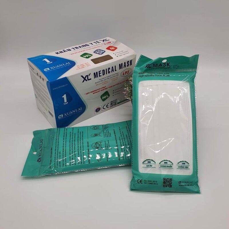 Hộp 50 Chiếc, 1 gói 5  cái Khẩu Trang Y Tế 4 Lớp Kháng Khuẩn Chuẩn Xuân Lai Quai Đeo Siêu Êm Không Đau Tai