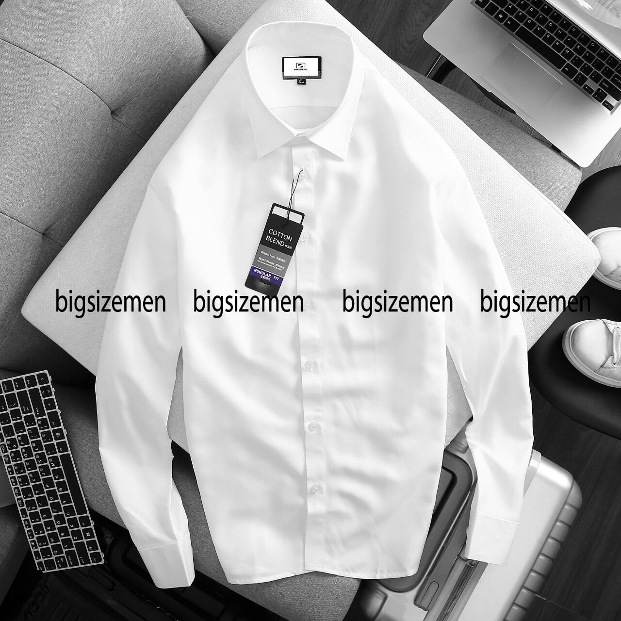 (bigsize) Áo sơ mi nam tay dài màu trắng bigsize