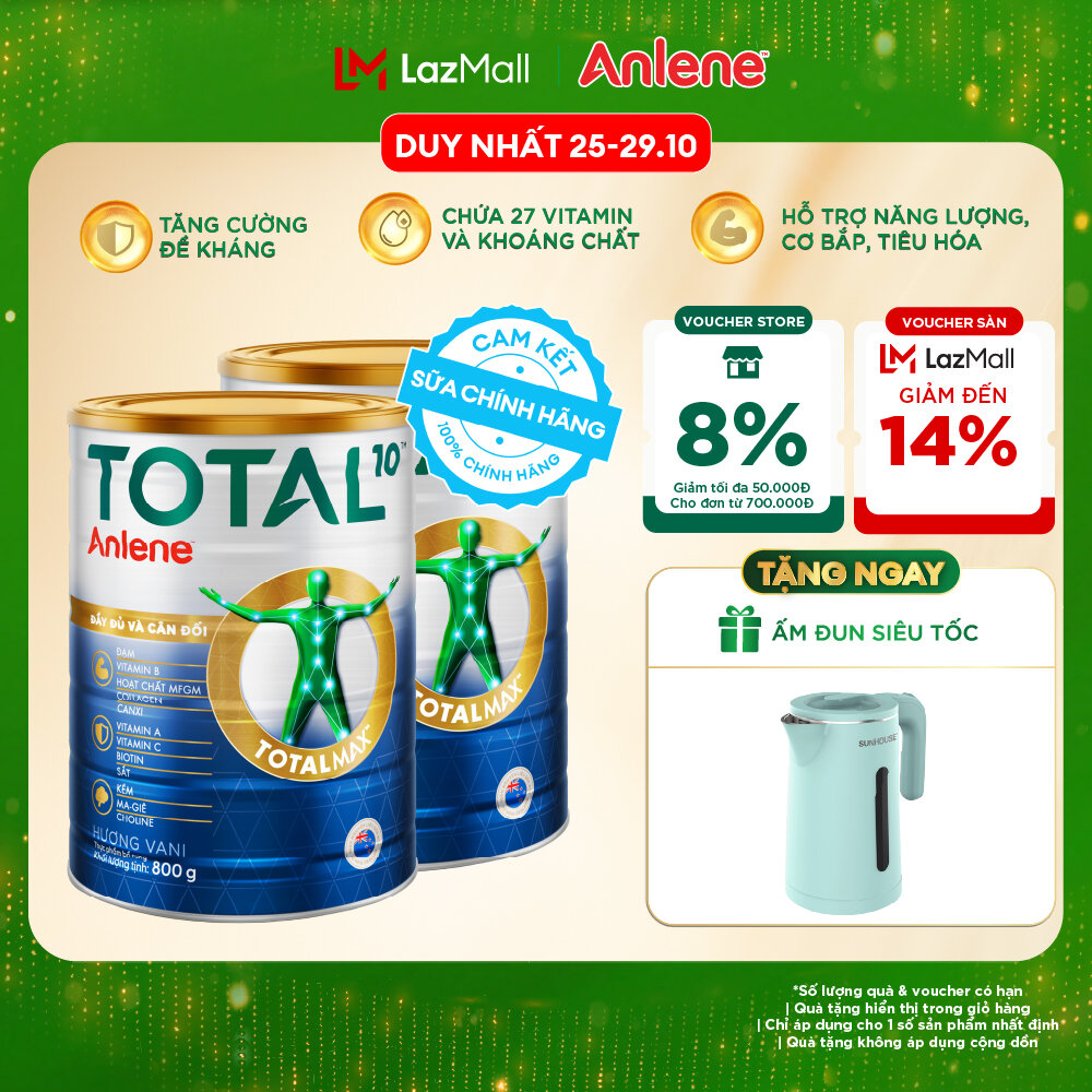[Voucher giảm đến 26%]Combo 2 Sữa Bột Bổ Sung Dinh Dưỡng Anlene Total 10 Lon 800G