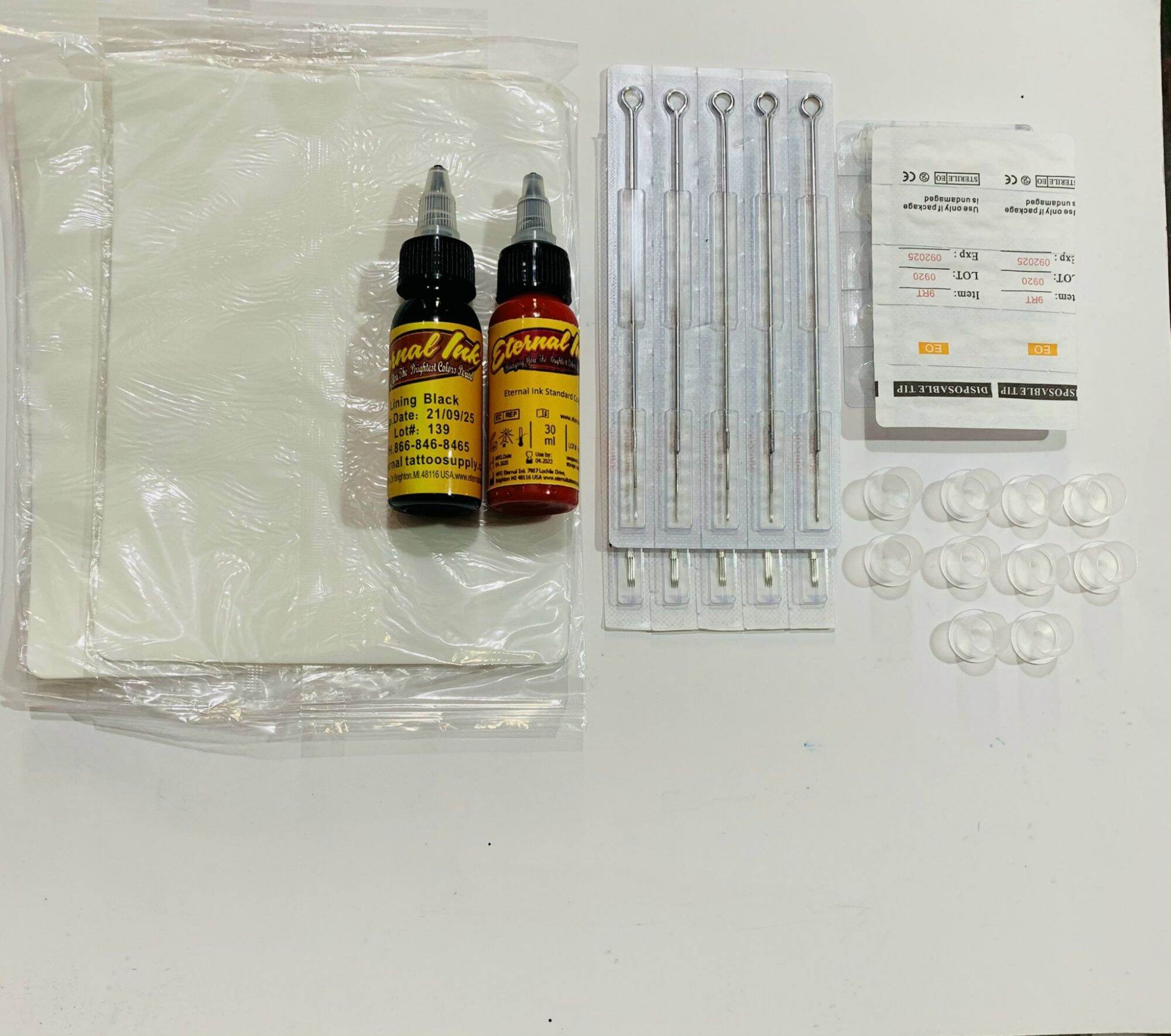 Combo 10 kim xăm + ngòi + 2 mực xăm + 2 da tập xăm