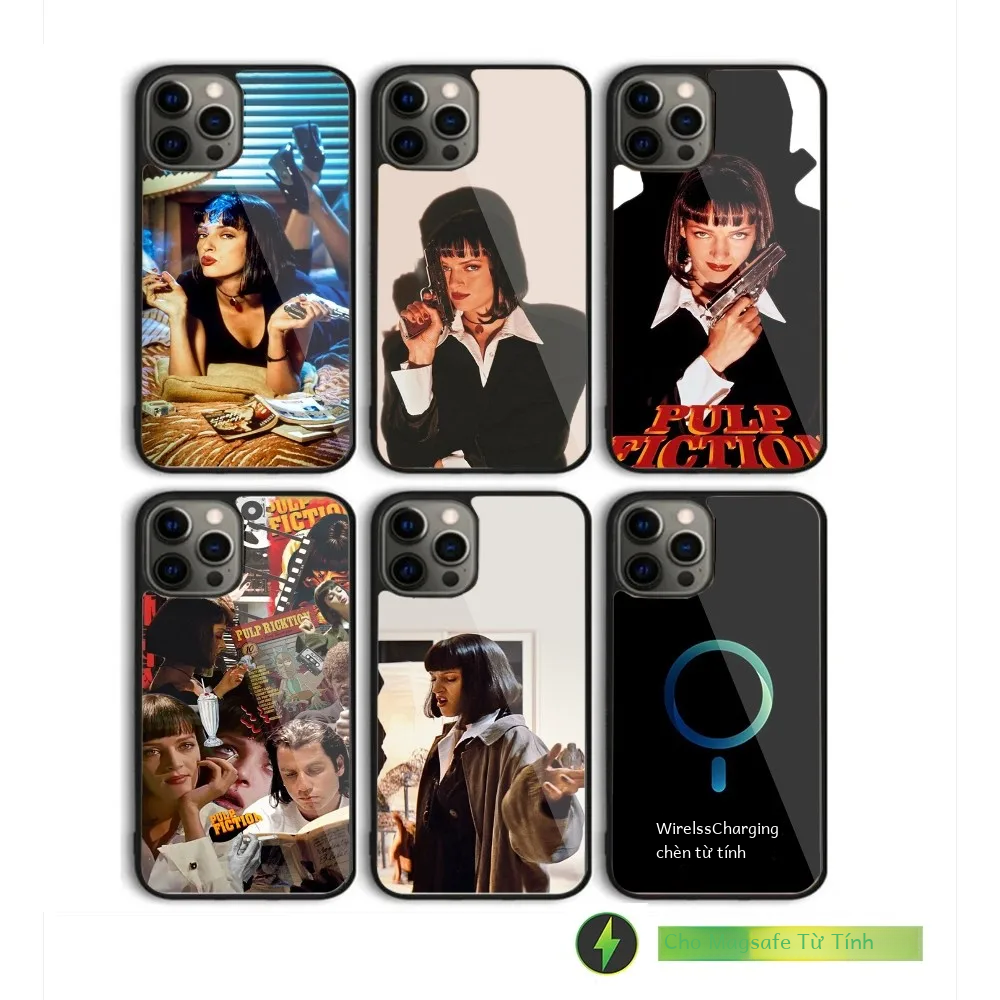 Ốp P-Pulp Fiction iPhone Vỏ Bảo Vệ Đầy Đủ Có Gương Phim Chống Vân Tay Chống Bụi Nhẹ Chống Trơn Trượt Cho iPhone 15/14/13/12/11 Pro Max Mini Magsafe Sạc Không Dây Từ Tính