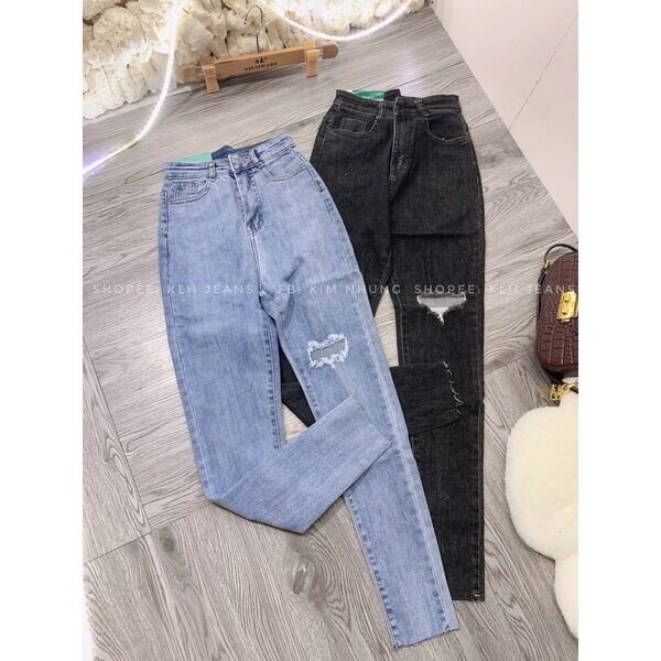 Quần jeans ôm co giãn rách bên đùi