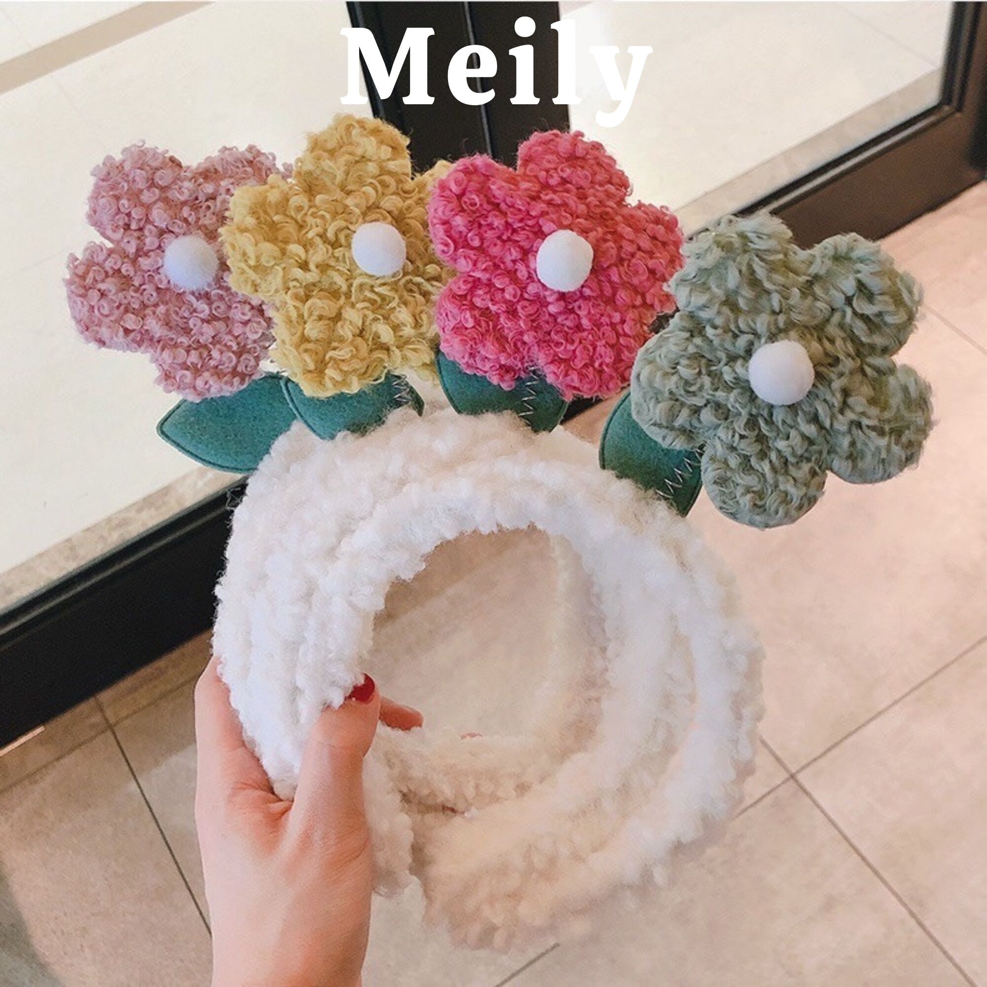 Bờm, băng đô, cài tóc lông cừu hình bông hoa lò xo dễ thương xinh xắn