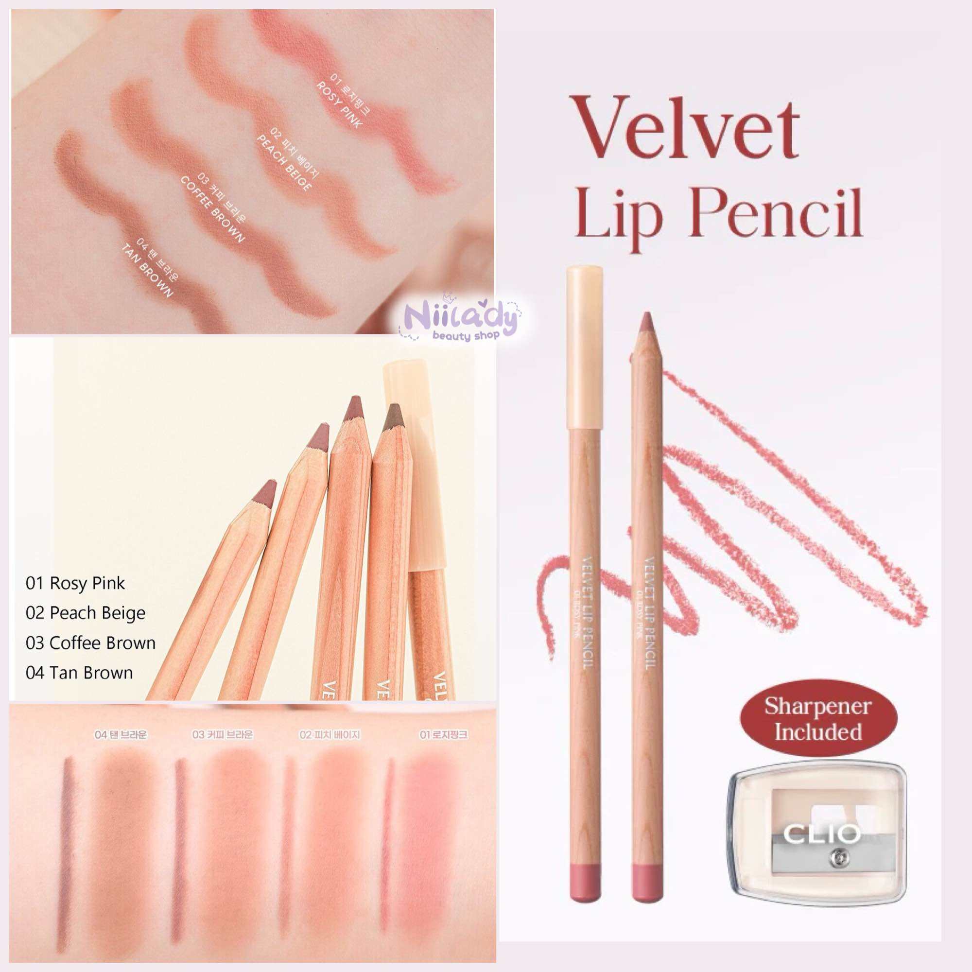 (Kèm chuốt chì) Chì viền môi Clio Velvet Lip Pencil