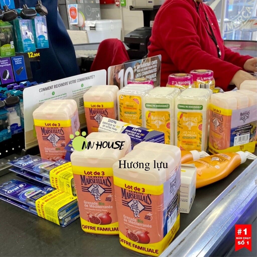 Sữa tắm dưỡng ẩm Le Petit Marseillais 250ml hữu cơ hương lựu làm sạch da, bath dưỡng da, gel tắm bio thiên nhiên NN HOUSE