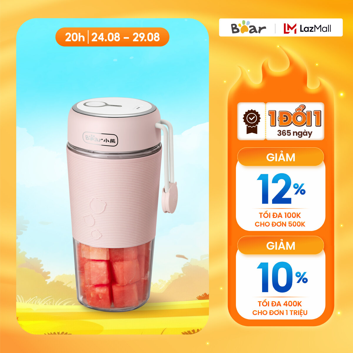 Máy Xay Sinh Tố Đa Năng Sạc Pin Bear LLJ-B03C1 300ML - Chính Hãng - Bảo hành 18 tháng