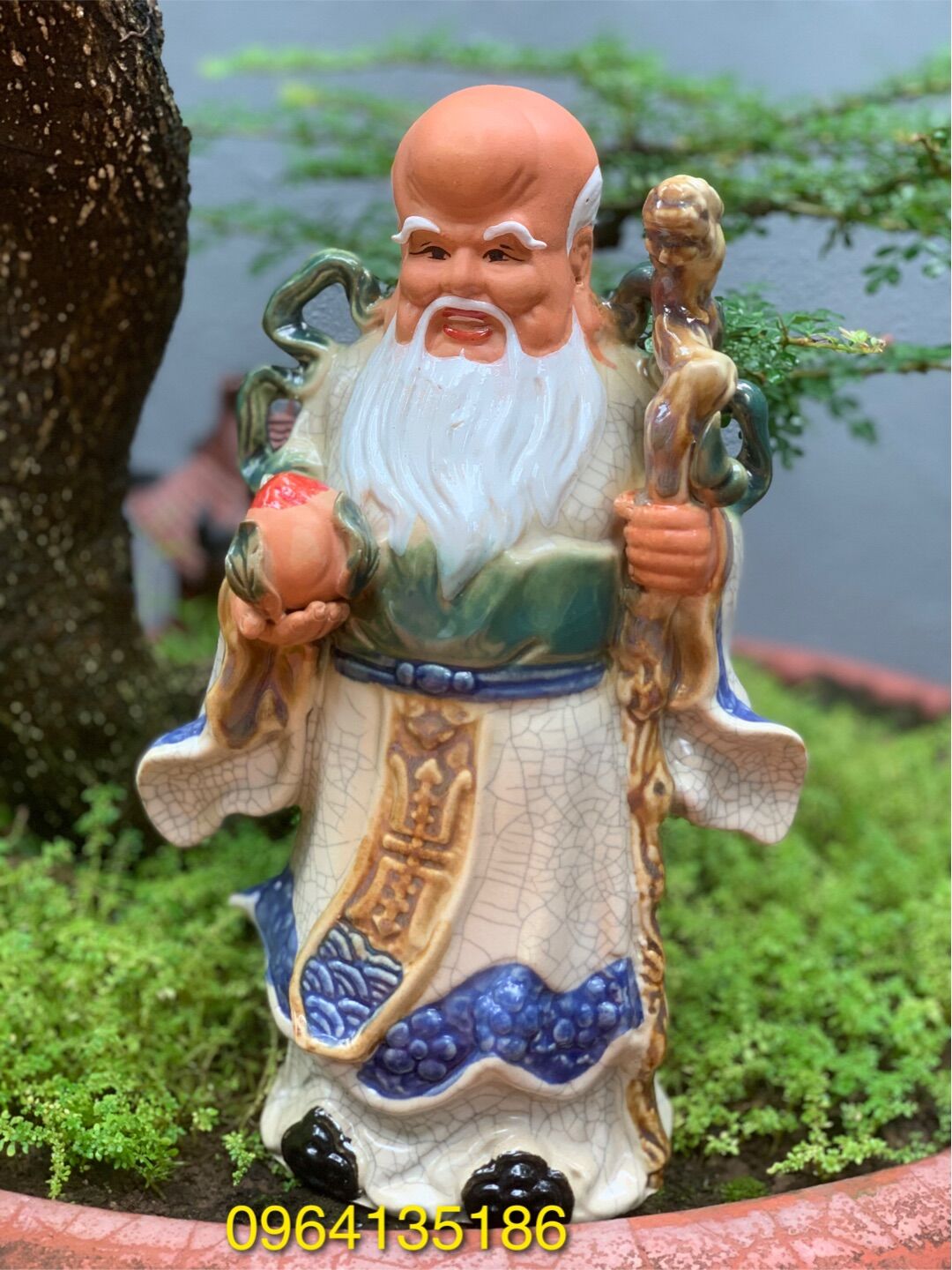Tượng Thọ Tiên men rạn h32cm gốm sứ Bát Tràng