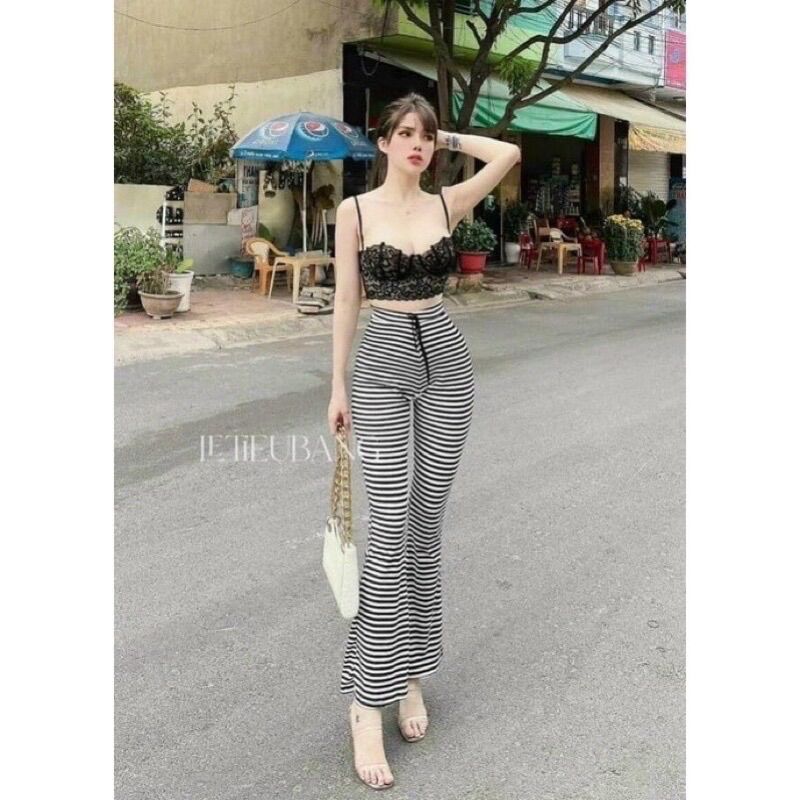 Quần ống loe cạp chun chất zip co giãn siêu tốt Sam-collection[freeship]