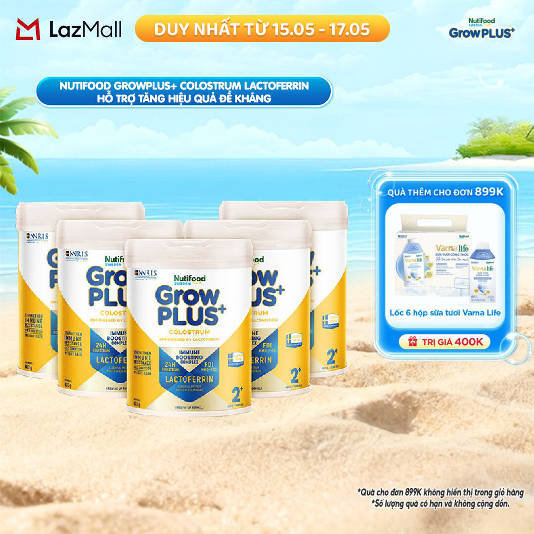 Combo 5 Sữa bột Nutifood Sweden GrowPLUS+ Colostrum Lactoferrin 2+ 800g