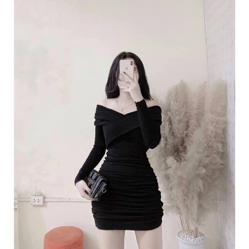 Đầm bẹt vai xinh ôm body nhún xinh du1 😘😘😘
