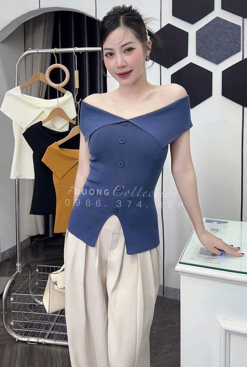 Áo bẹt vai dài tay 🫶🫶🫶111c Áo kiểu thun gân Len Trễ Vai Cổ Khăn Rời Hàng nhiều màu