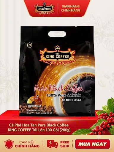 Cà Phê Hòa Tan Đen Thuần Khiết KING COFFEE – 100 gói x 2g – Không Đường