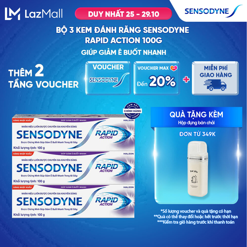 Bộ 3 Kem đánh răng SENSODYNE Rapid Action 100g giúp giảm ê buốt nhanh
