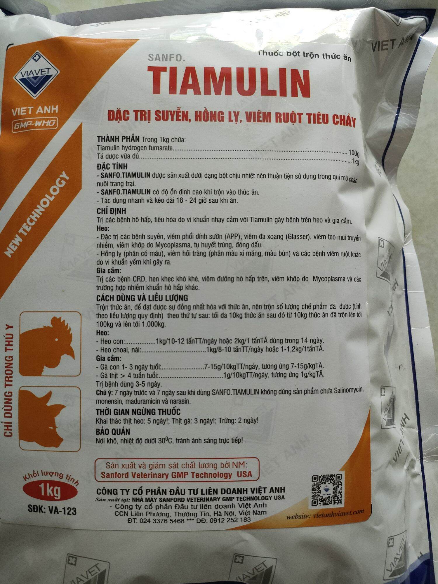 TIAMULIN 100G đặc trị suyễn, hồng lỵ, viêm ruột tiêu chảy