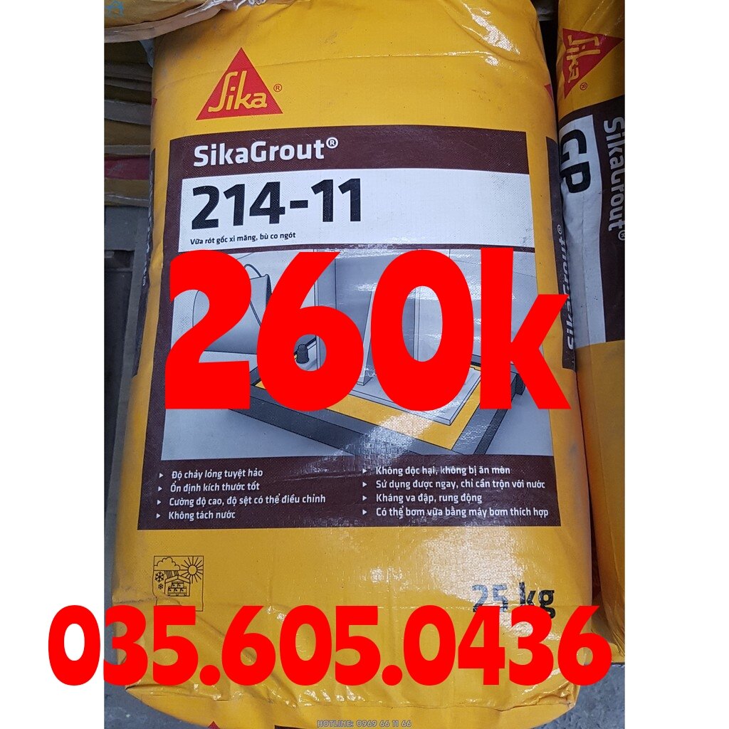 Chống thấm  SIKA GROUT 214.11 túi 3kg chiết lẻ.Vữa tự chảy không co ngót