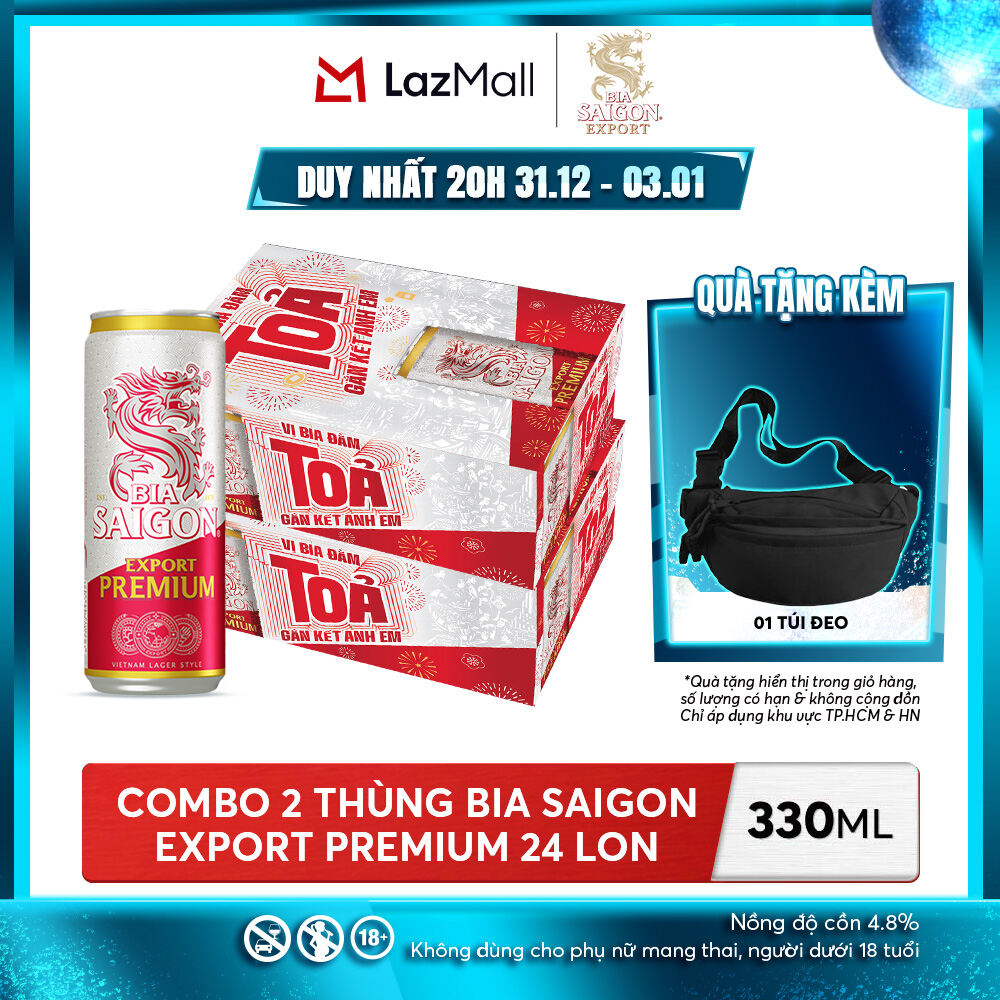 Nồng Độ Cồn 4.8% - Combo 2 Thùng 24 Lon Bia Sài Gòn Export Premium 330ml 
