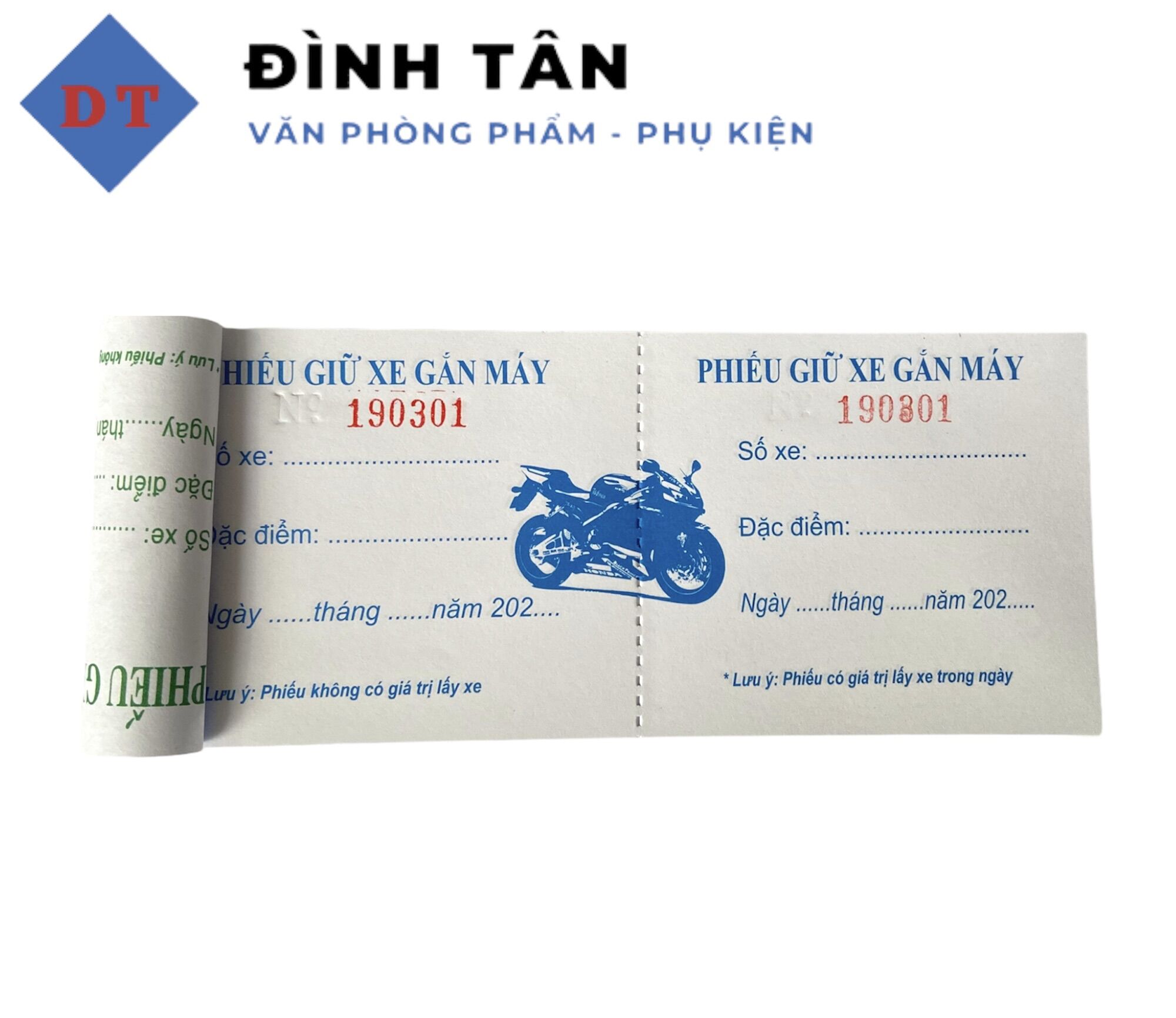 Phiếu giữ xe in sẵn - cùi phiếu giữ xe máy có hình 100 tờ/cuốn
