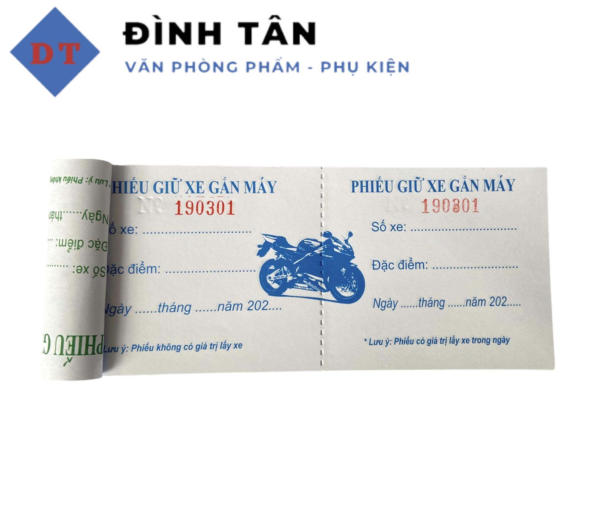 Phiếu Giữ Xe In Sẵn - Cùi Phiếu Giữ Xe Máy Có Hình 100 Tờ/Cuốn