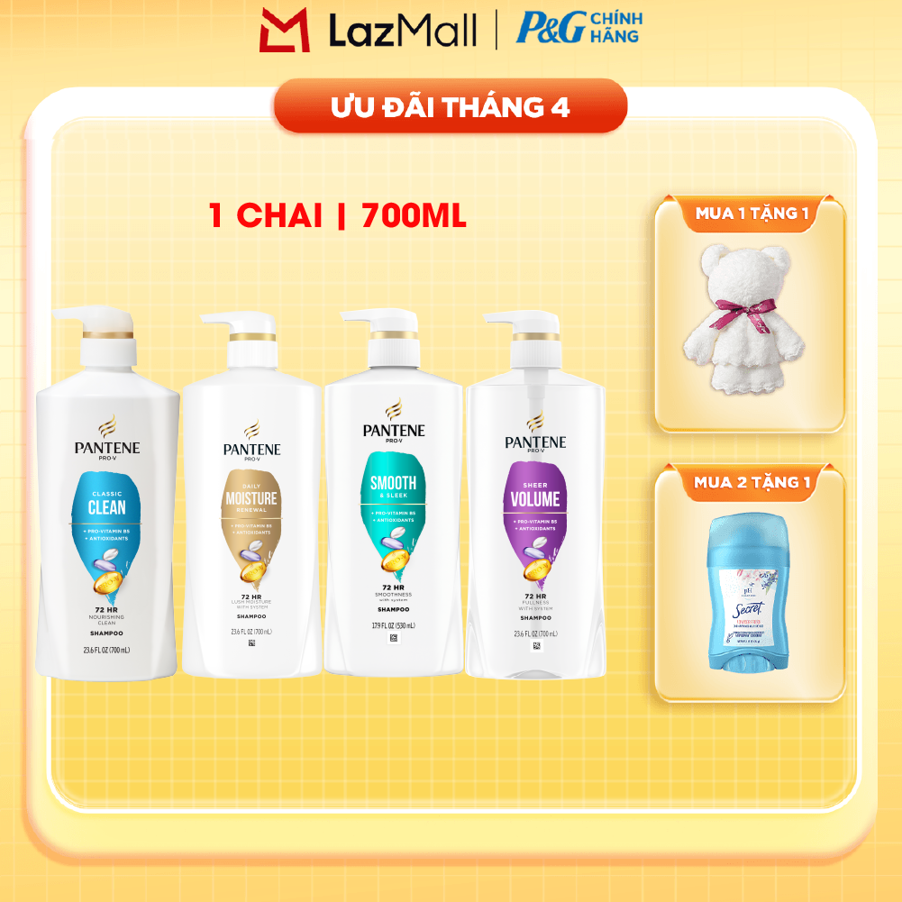 Dầu Gội PANTENE Nhập Khẩu Mỹ Hương Moisture Renewal/ Sheer Volume/ Smooth  Sleek/ Classic Clean Chai 700ML