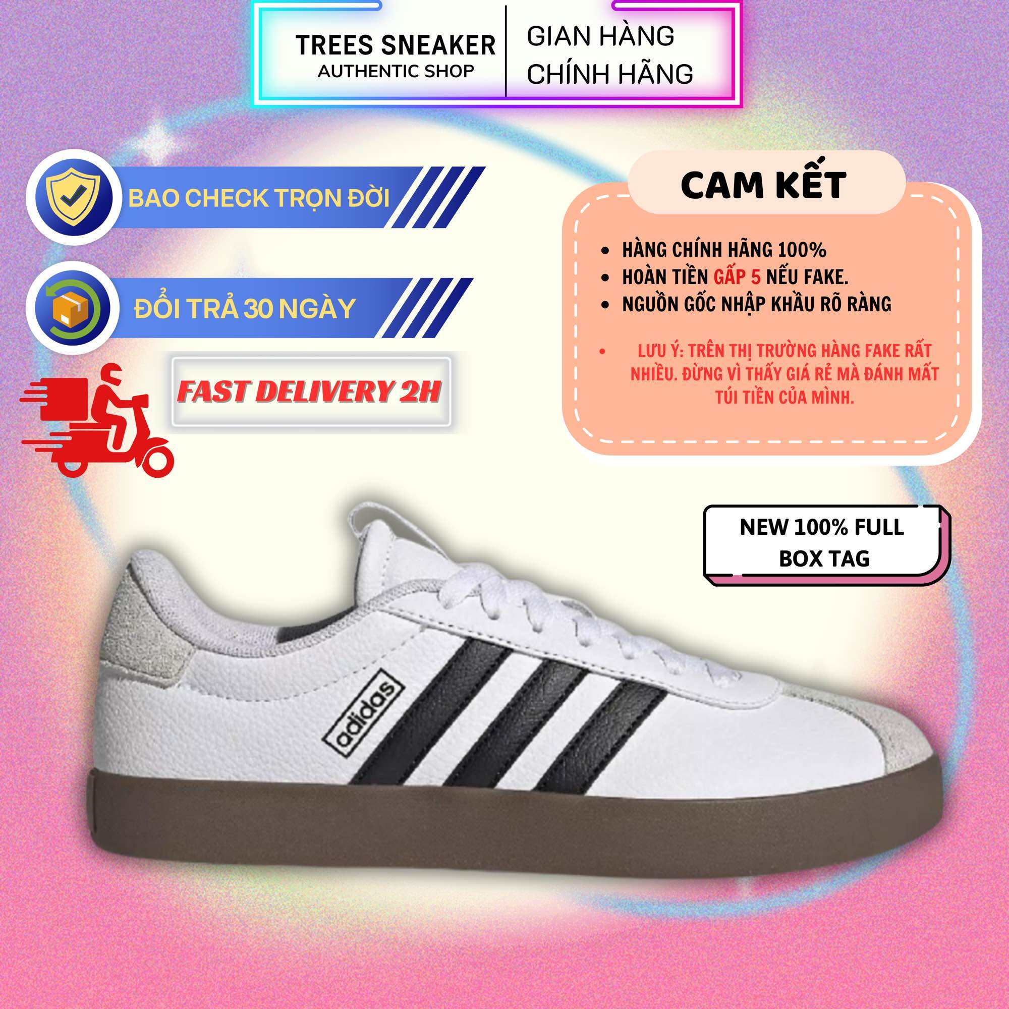 [CHÍNH HÃNG] Giày thể thao ADIDAS VL COURT 3.0 WHITE ID8797 ID6285 Full Box Tag Auth