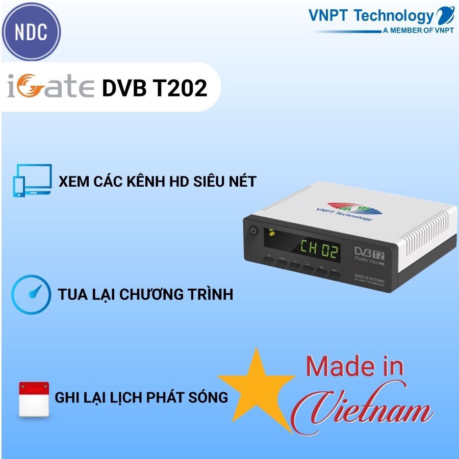 Đầu Thu Kĩ Thuật Số Mặt Đất VNPT-iGate DVB-T2 T202 HD (Tặng Cáp HDMI)