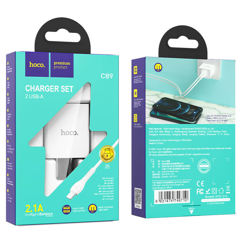 Bộ sạc hoco c89 lightning usb 2.1a