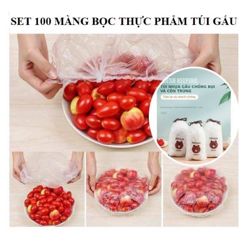 Set 100 màng bọc thực phẩm hình gấu