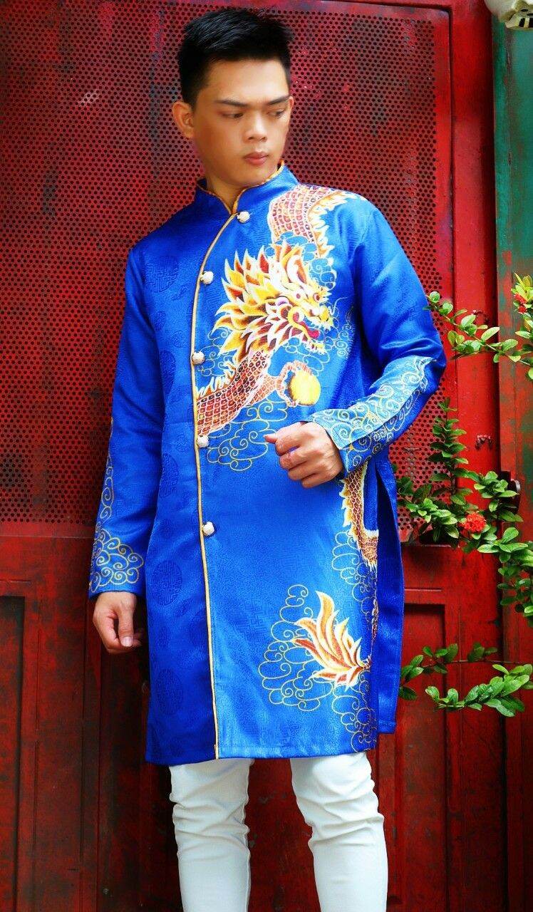 áo dài cách tân nam vải gấm thương hải