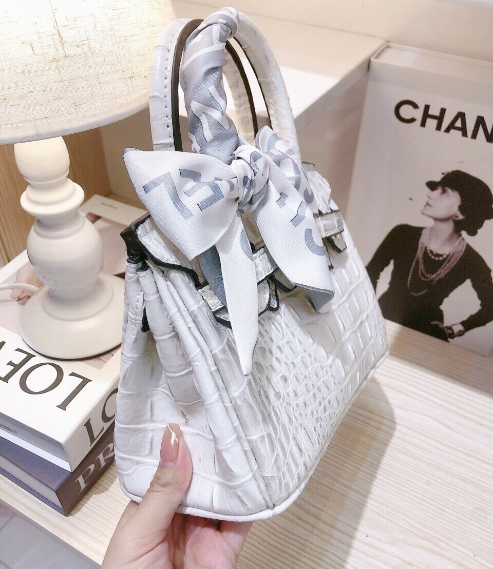 Túi HM da cá sấu bạch tạng (không phụ kiện) sz 25
