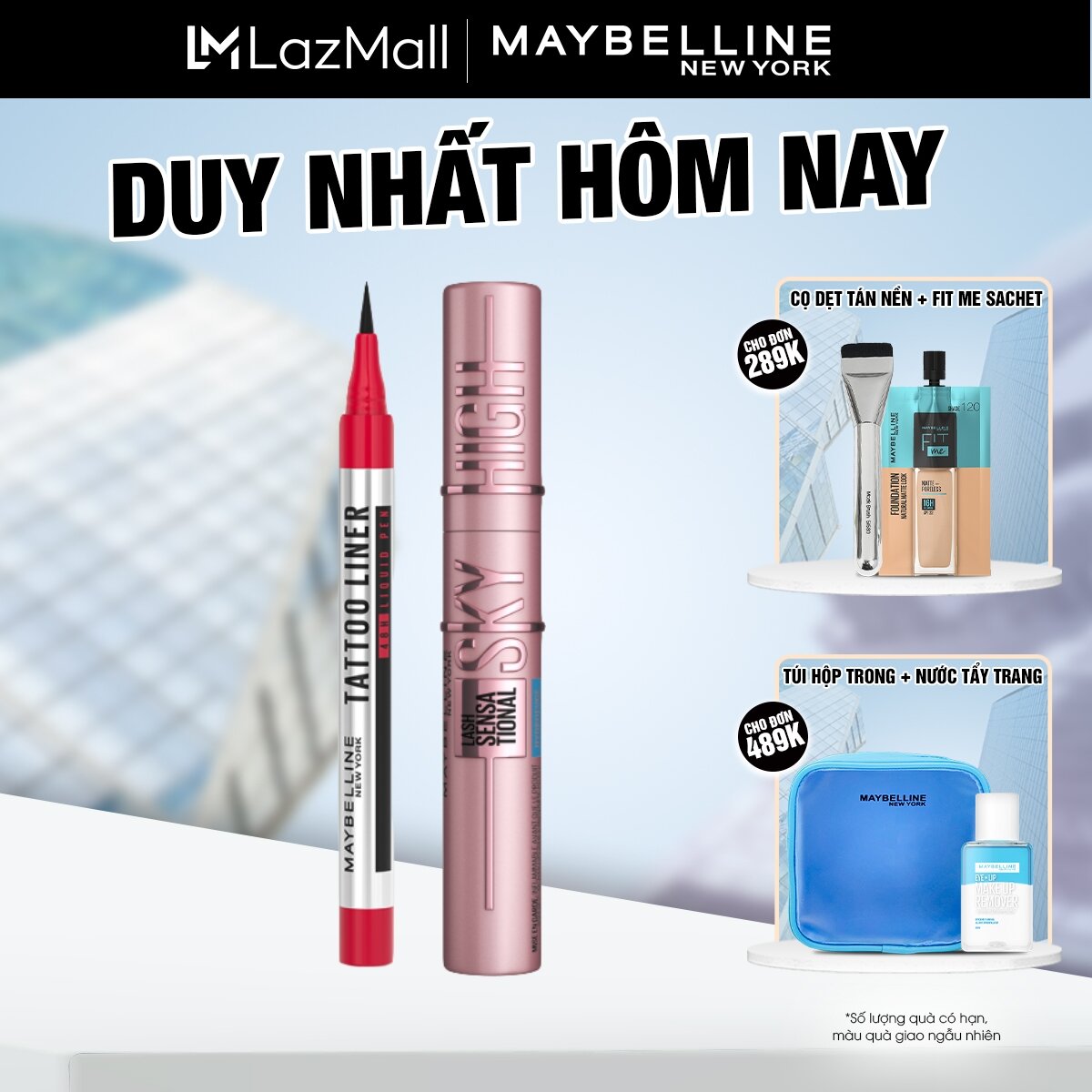 Bộ mascara sky high tơi dài mi 6ml và bút kẻ mắt nước đậm màu tattoo liner 48h liquid pen maybelline new york