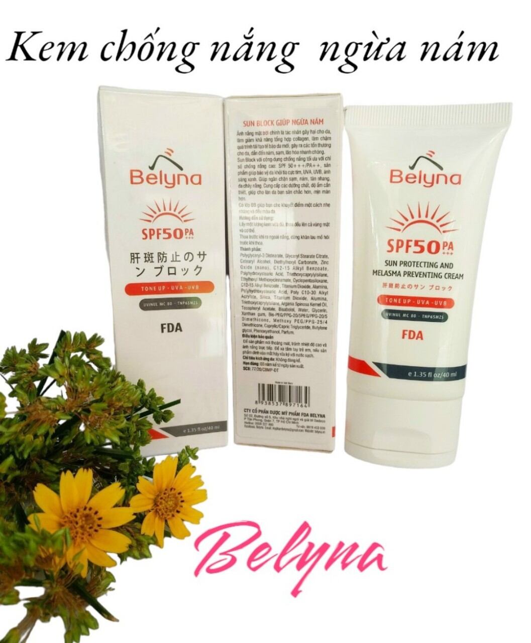 Kem chống nắng ngừa nám belyna 40ml