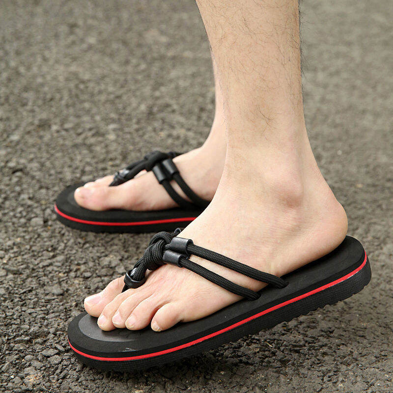 Couple Roman Men's Flip Flops Non-Slip Thick Bottom Casual Beach Shoes Flip-Flops Dual-Use Outdoor Velcro Sandals