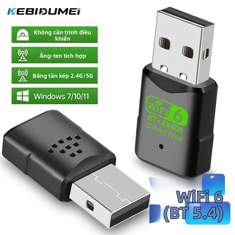 kebidumei | Bộ Thu Phát WiFi 6 Băng Tần Kép 2.4G/5G KEBIDUMEI 600Mbps, Hỗ Trợ Bluetooth 5.4, Dành Cho Máy Tính Để Bàn Và Laptop - Không Cần Driver Giá 255,000 Đồng*Miễn phí vận chuyển
