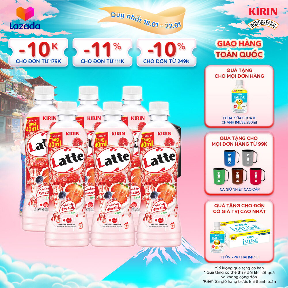 [Duy nhất 25.02 - 28.02]  [Giao hàng toàn quốc] Lốc 6 Chai Thức Uống Hỗn Hợp Dâu Sữa KIRIN Latte 480