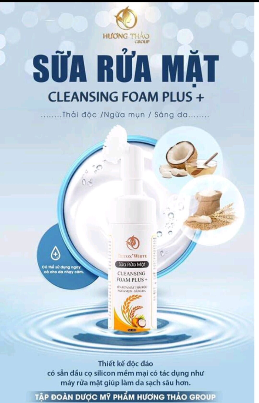 Sữa rửa mặt thải độc, sáng da, ngừa mụn detox white hương thảo 180ml