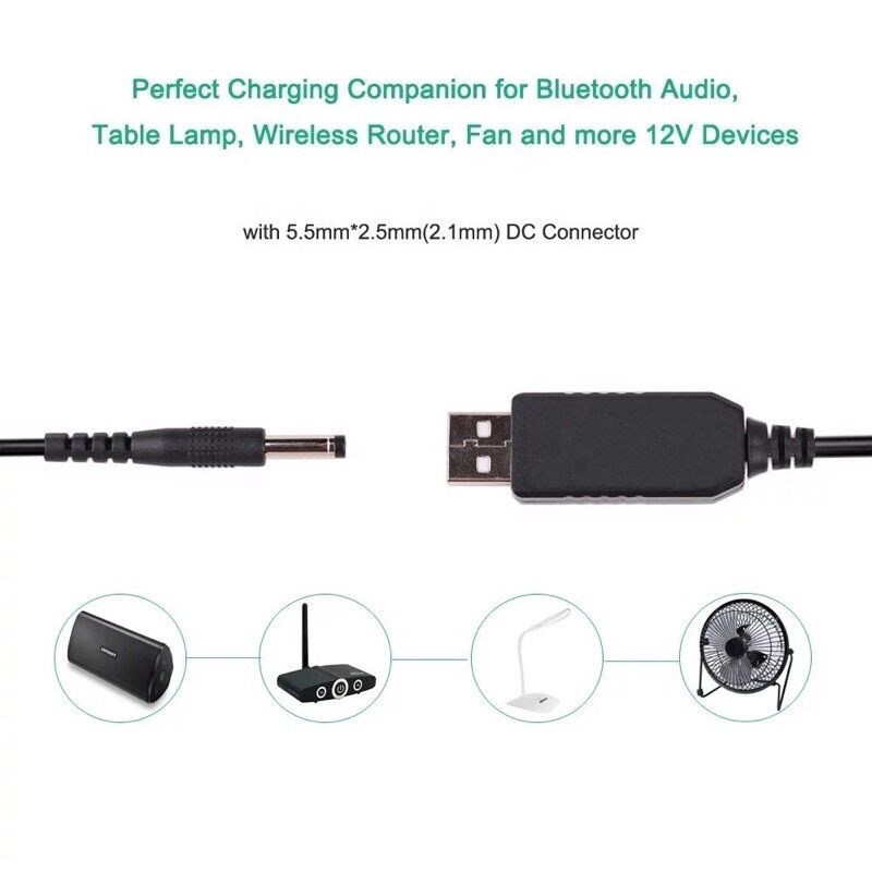 Dây Cáp Chuyển Đổi 5V USB sang 12V 500mA(Mất điện vẫn có Mạng & WiFi).