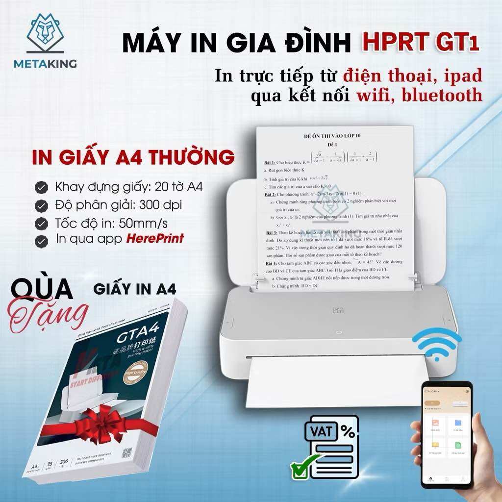  Máy in A4 Thông Minh HPRT GT1 - In Giấy Thường Không Cần Mực Kết Nối Bluetooth WiFi - Hàng chính hãng 
