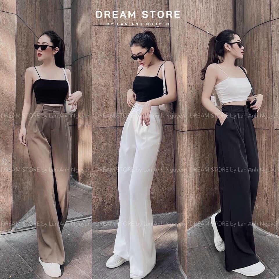 Quần suông ống rộng nữ cạp chun sau, Quần ống rộng dáng dài khoá trước chất vải ru.by mềm mịn chất đẹp