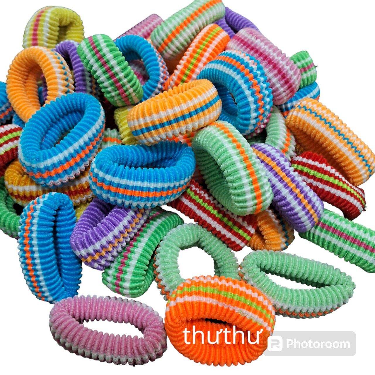 Túi 10 thun cột tóc màu/đen/sọc (bản 1.5-2cm)