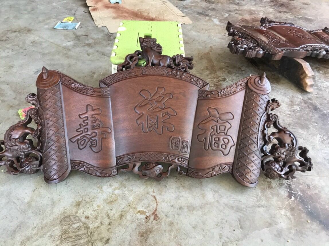 Cuốn thư phúc lộc thọ giả cổ gỗ gụ 80x40cm