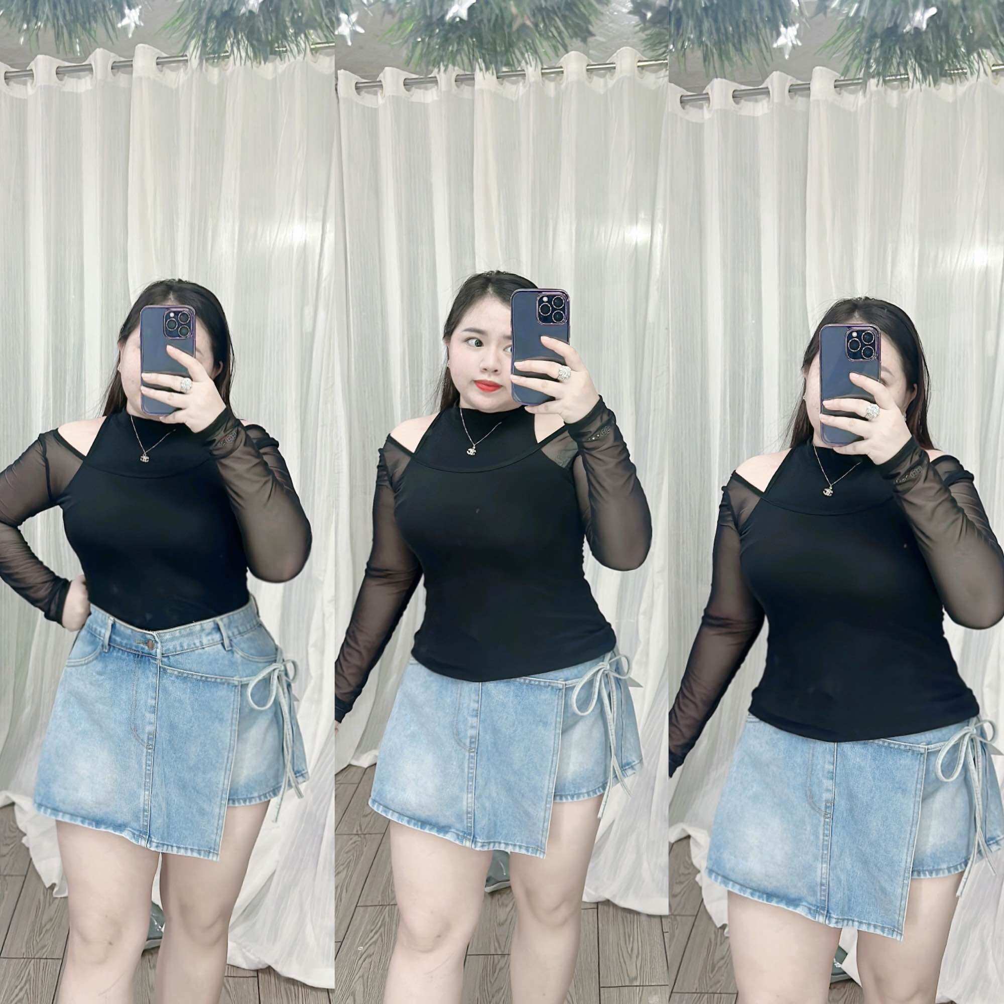 [Bigsize 60-90kg] Áo lưới phối yếm bigsize