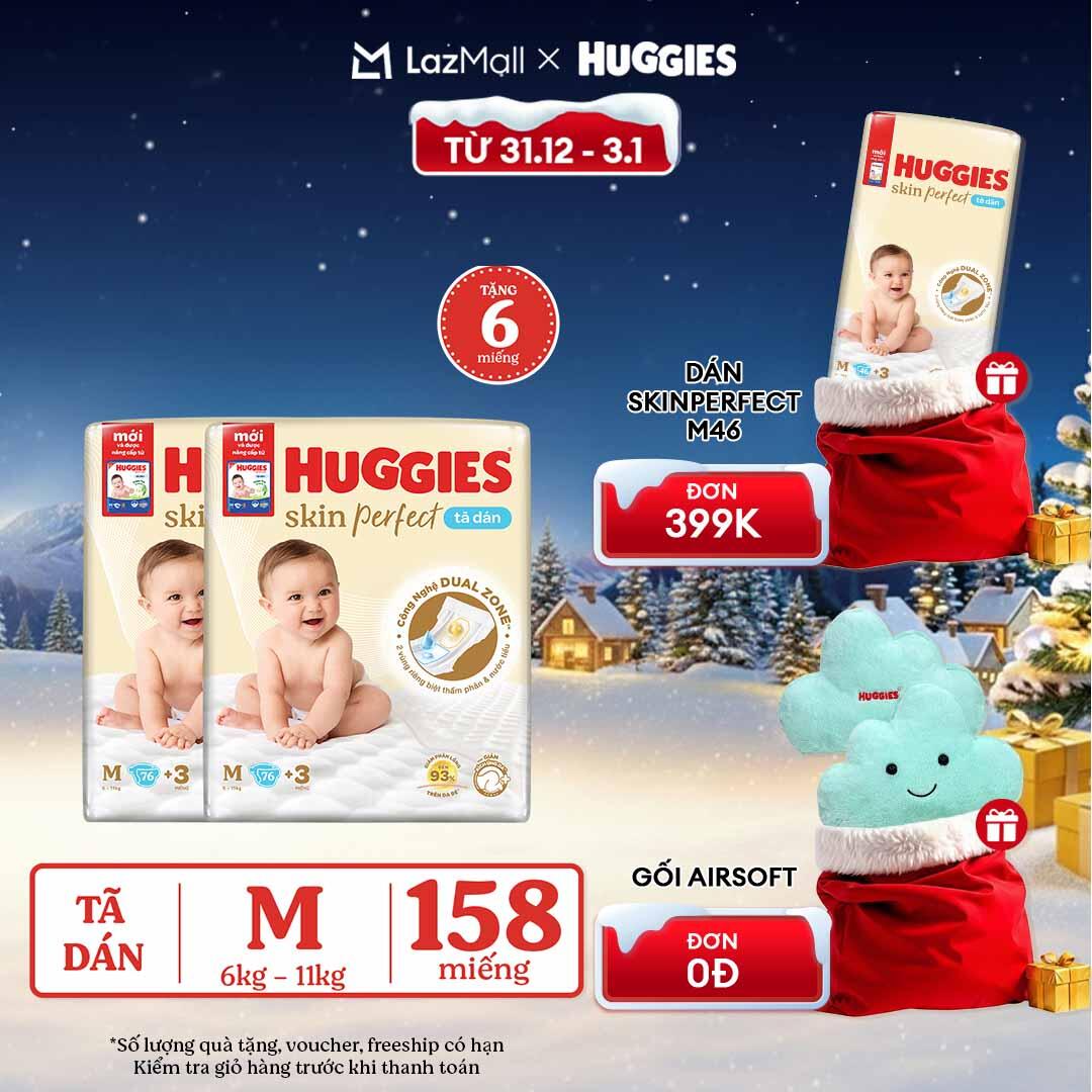   CHỈ 20h 31.12-03.01 QUÀ TẶNG ĐƠN 0Đ   Tặng thêm 6 miếng tã  Combo 2 Tã dán Huggies Skin Perfect Super Jumbo M76 miếng 