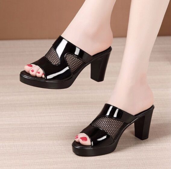 Dép cao gót phối lưới GPSHOP cao 7p