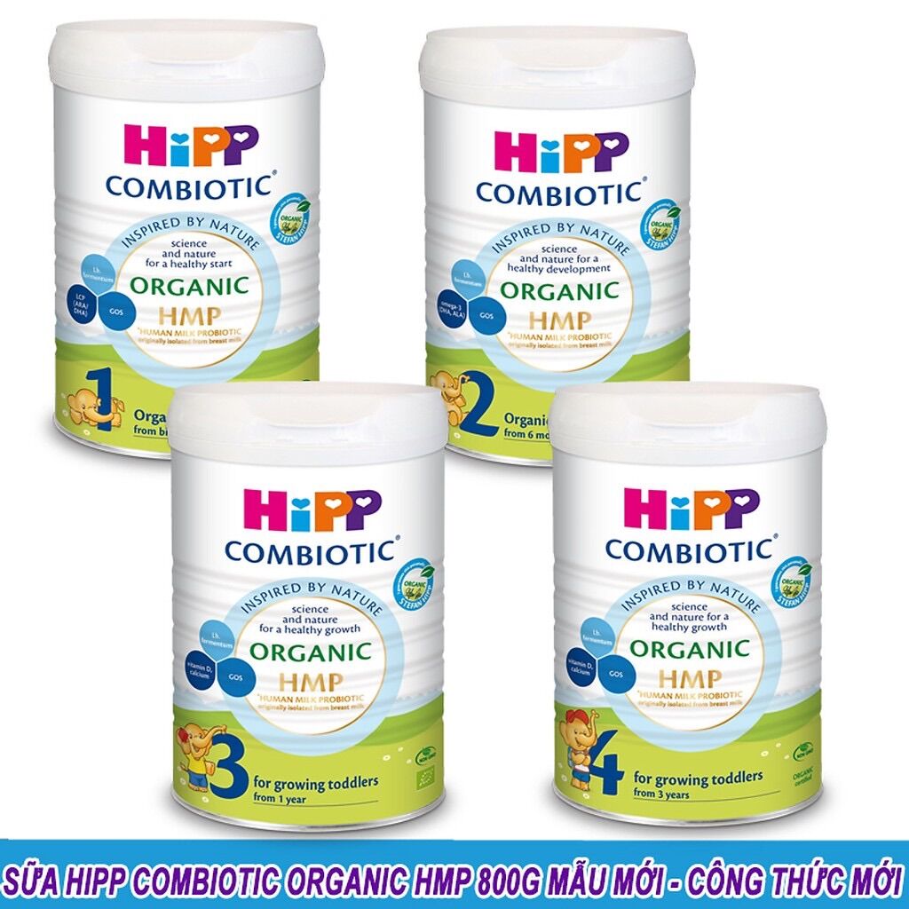 Sữa hipp combiotic organic hmp số 1, 2, 3, 4 lon 800g