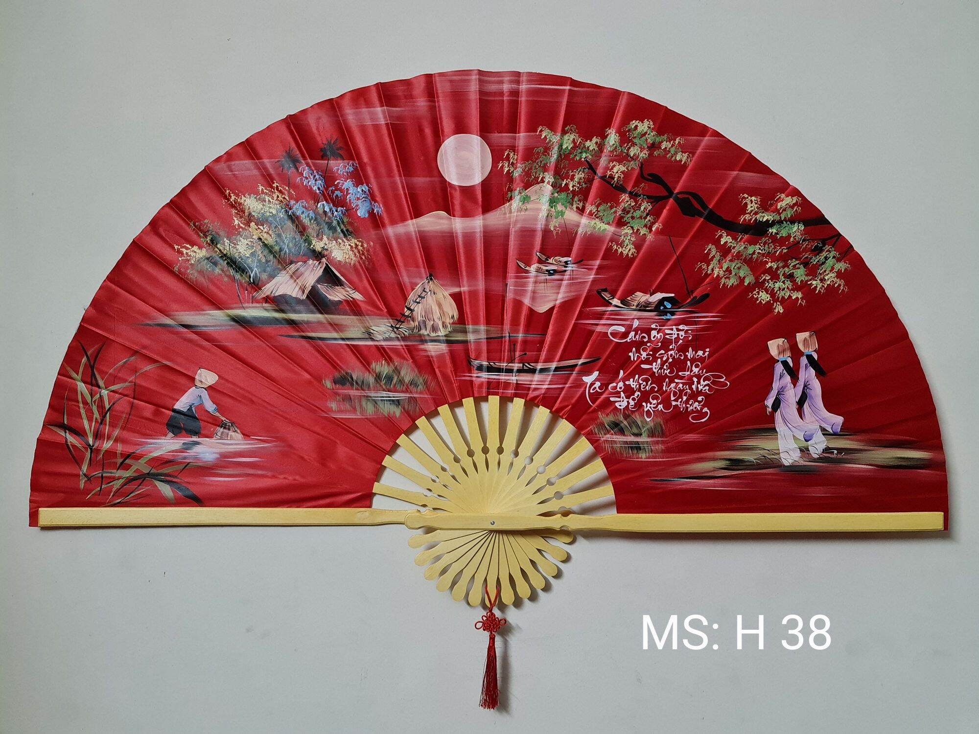 Quạt Vải Lụa Tranh Treo Tường Kích Thước Lớn 1m50 (quạt giấy, quạt vải)