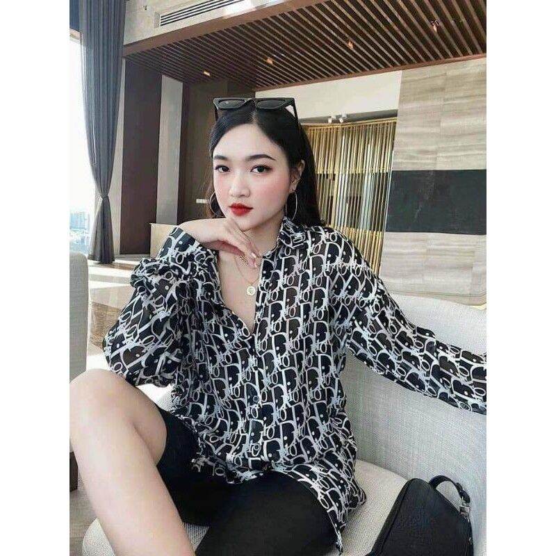 Áo sơ mi nữ tay dài phong cách hiện đại cá tính áo sơ mi họa tiết in chữ fun áo form 53kg