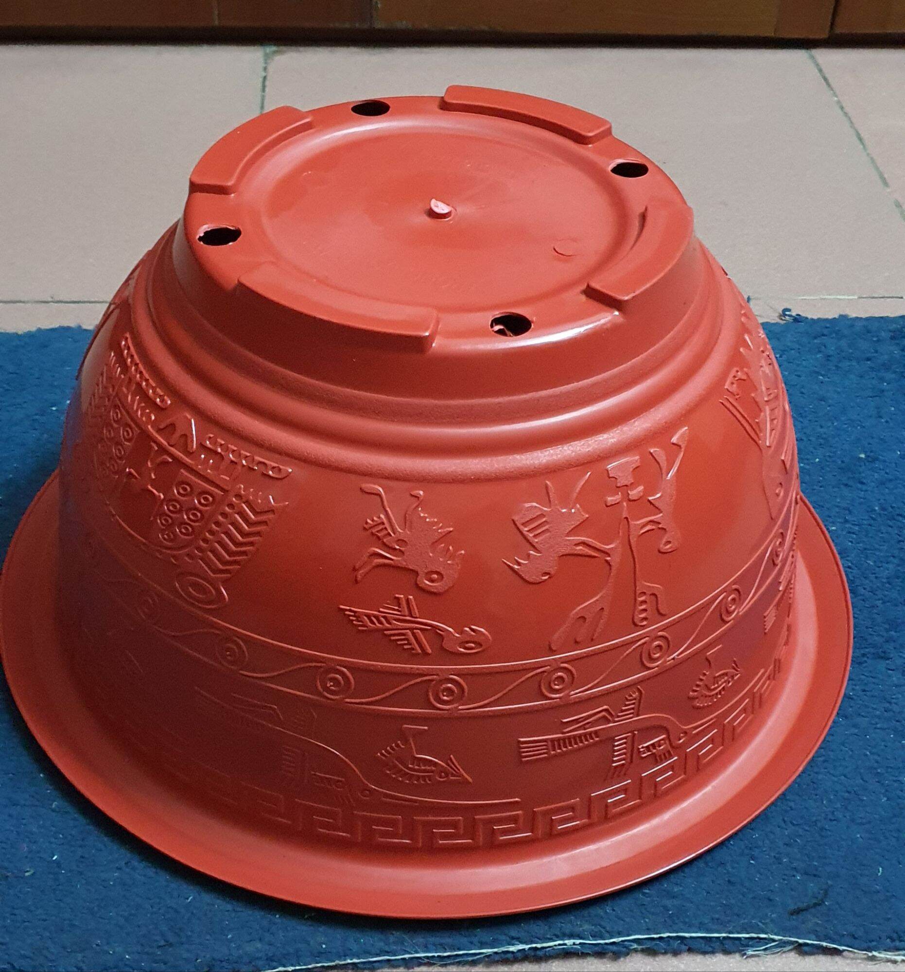 Chậu nhựa tròn T48 đỏ hoa văn đa dạng