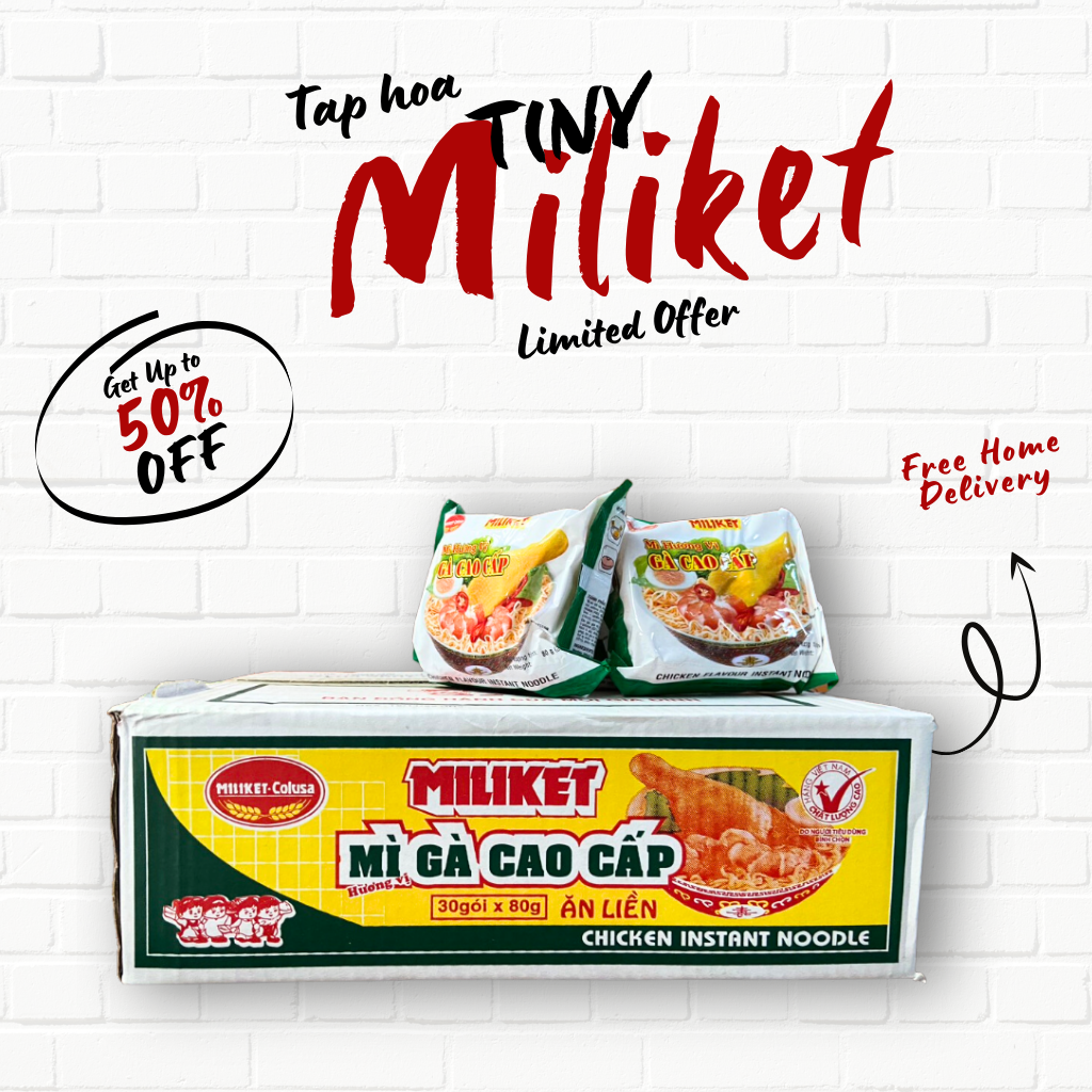 Mì tôm miliket gà xanh cao cấp - 80gr - thùng 30 gói